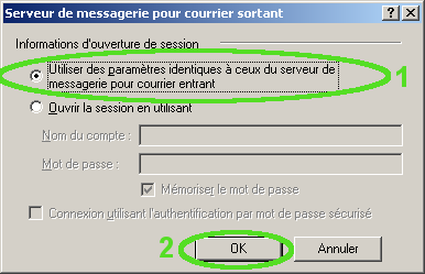 Authentification sur le serveur sortant